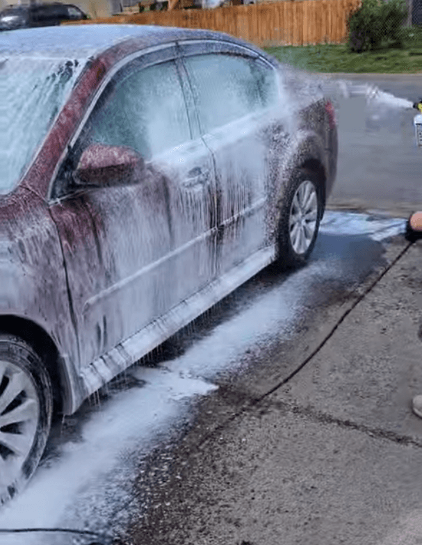Whacko applying foam to the exterior