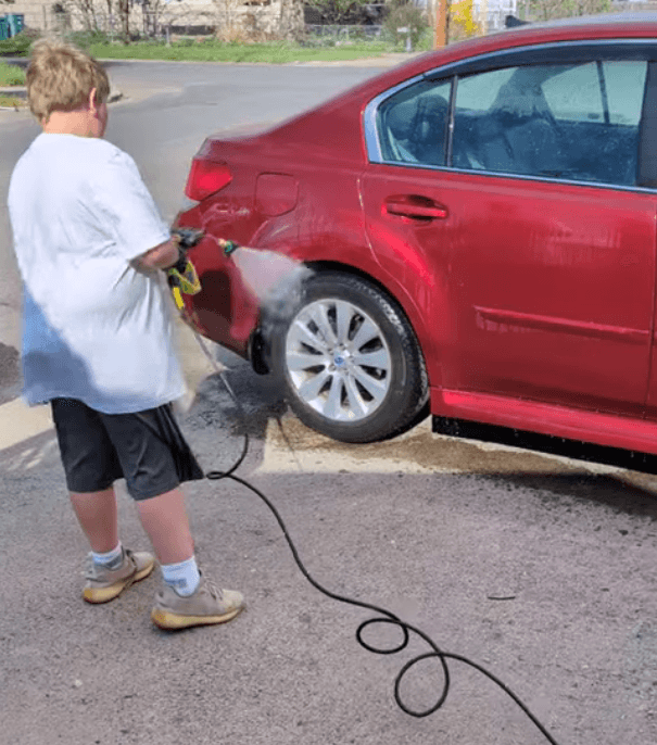 Whacko pressure washing the wheels